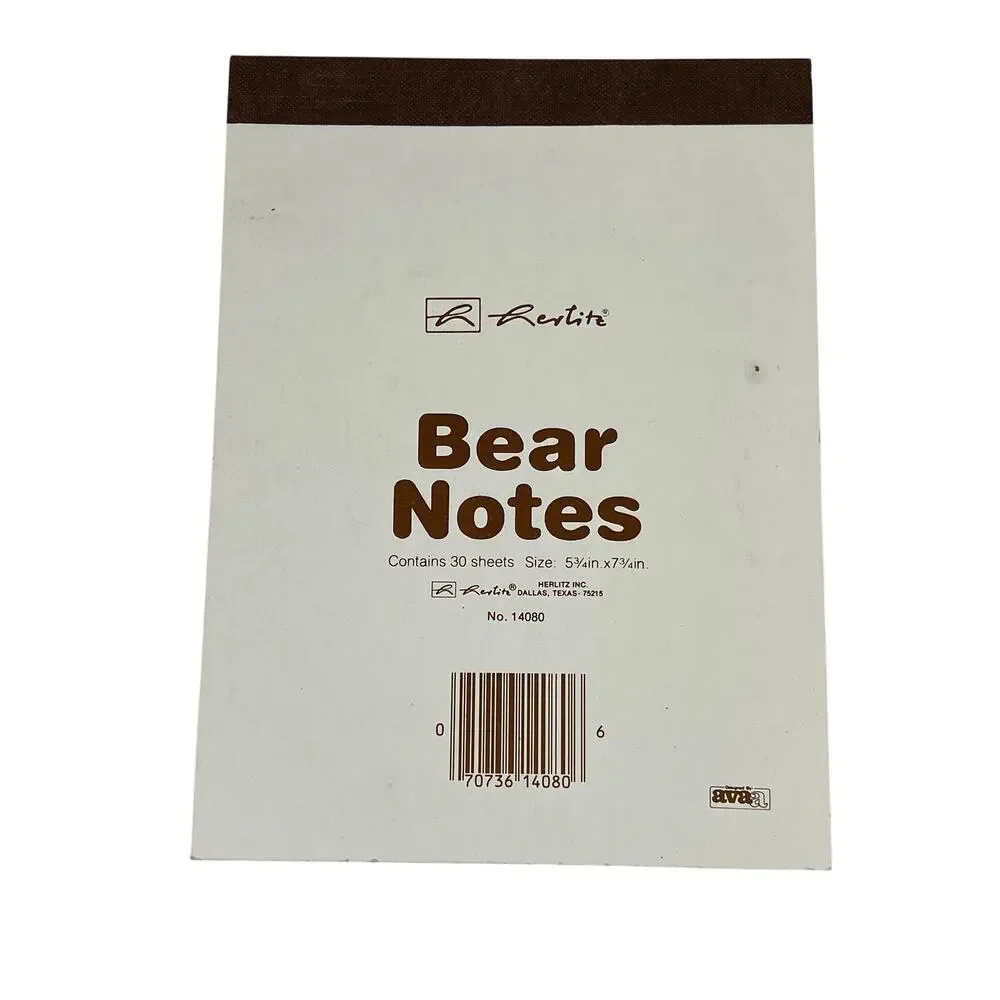 RENITA Bear Notes Teddy Bear Note Pad 30 Sheets Vintage Stationery 5.75x7.75